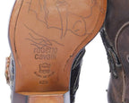 Roberto Cavalli brown leather santiag boots with python and embroidered design