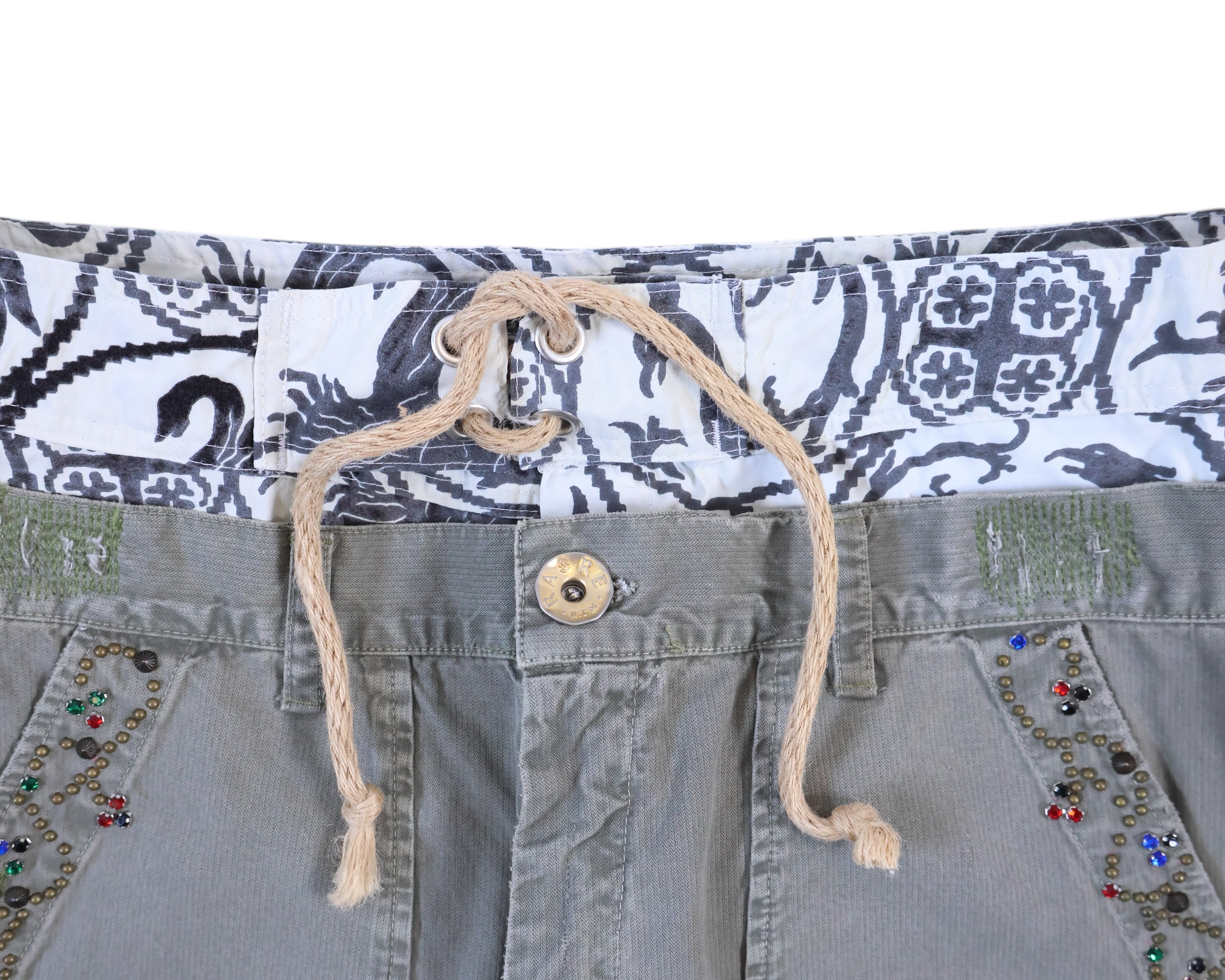 Ra-re pants with patchwork details, embroidery and studs