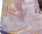 Roberto Cavalli beige santiag leather boots with python and embroidered design