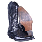 Roberto Cavalli black leather glossy finish santiag boots with embossed leather desing