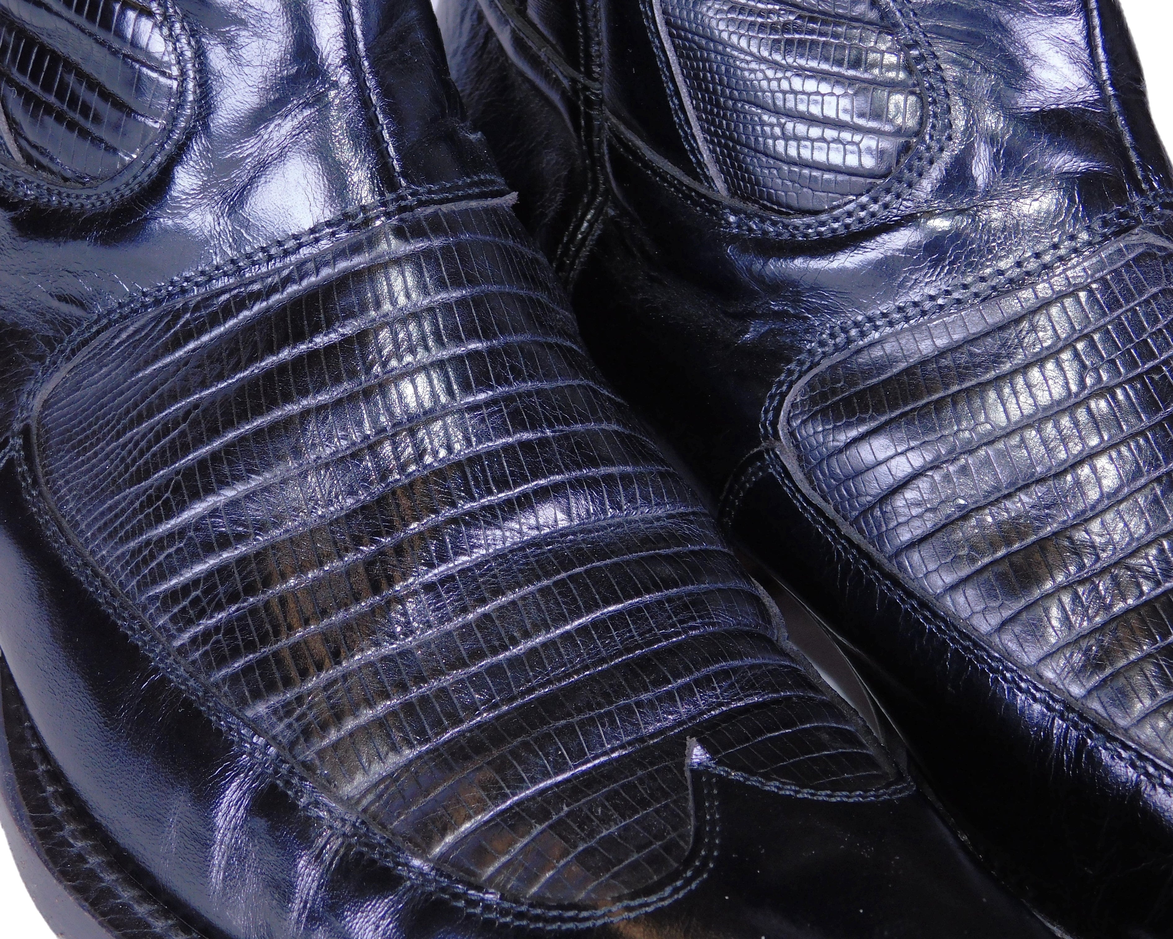 Roberto Cavalli black leather glossy finish santiag boots with embossed leather desing