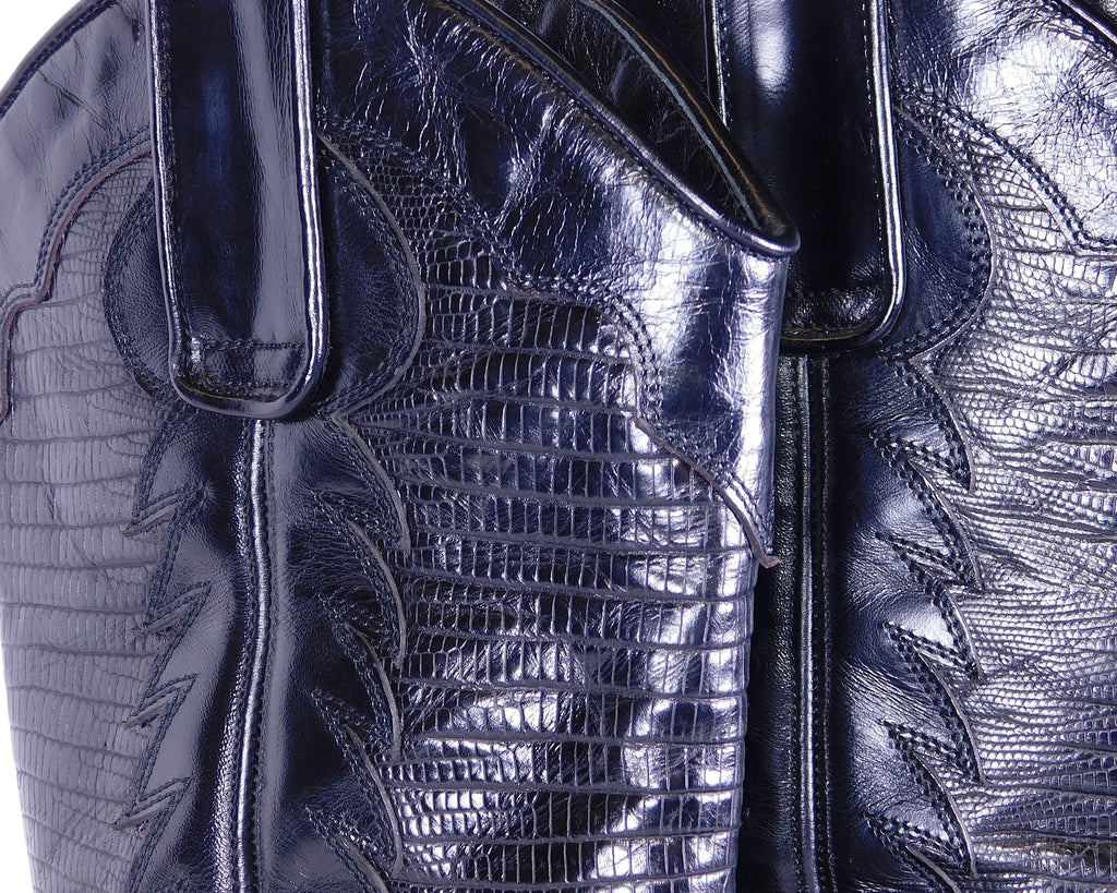 Roberto Cavalli black leather glossy finish santiag boots with embossed leather desing