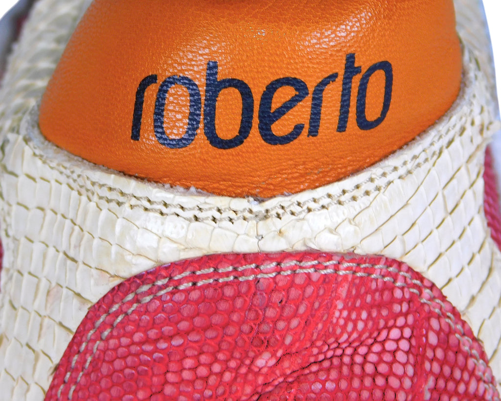 Roberto cavalli beige snakeskin leather shoes with red and yellow Galuchat leather
