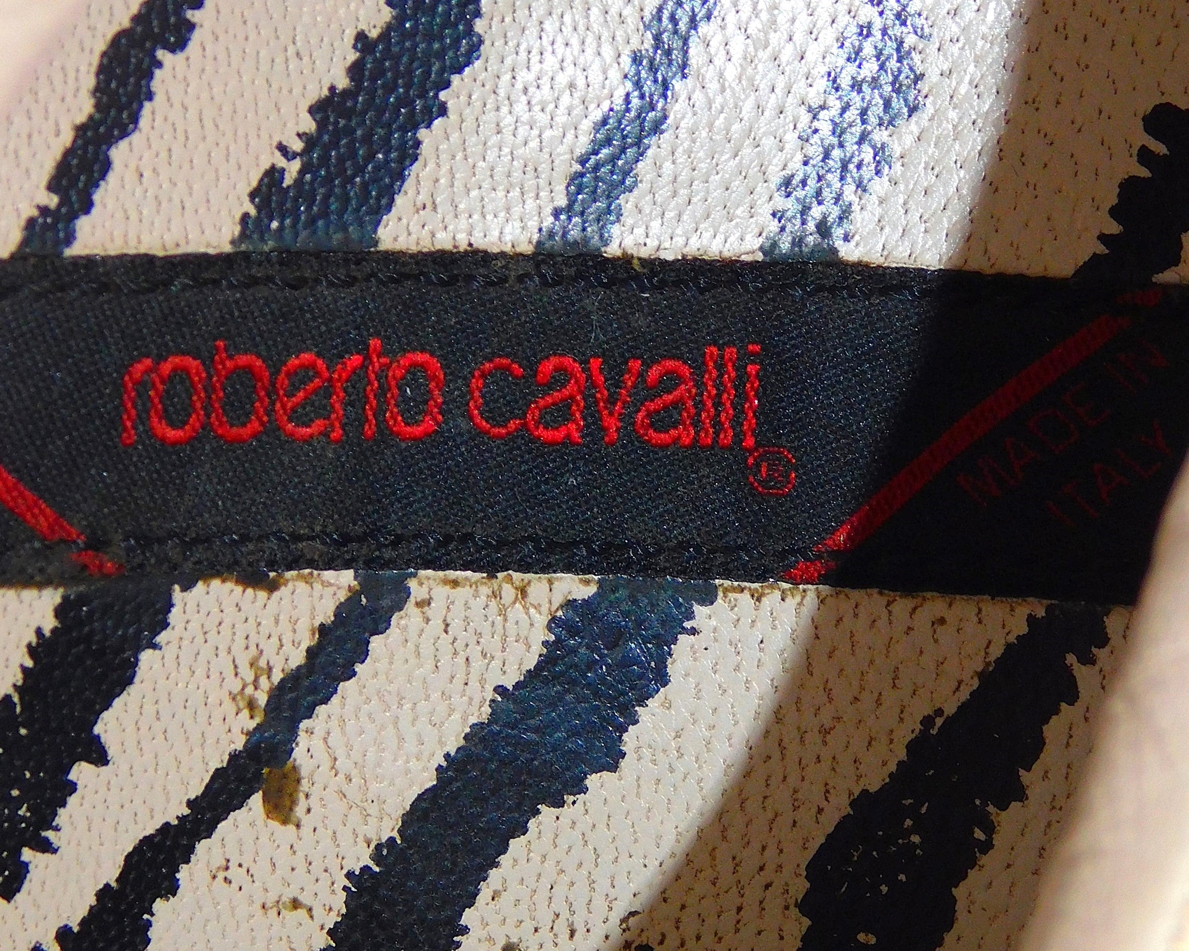 Roberto cavalli beige snakeskin leather shoes with red and yellow Galuchat leather