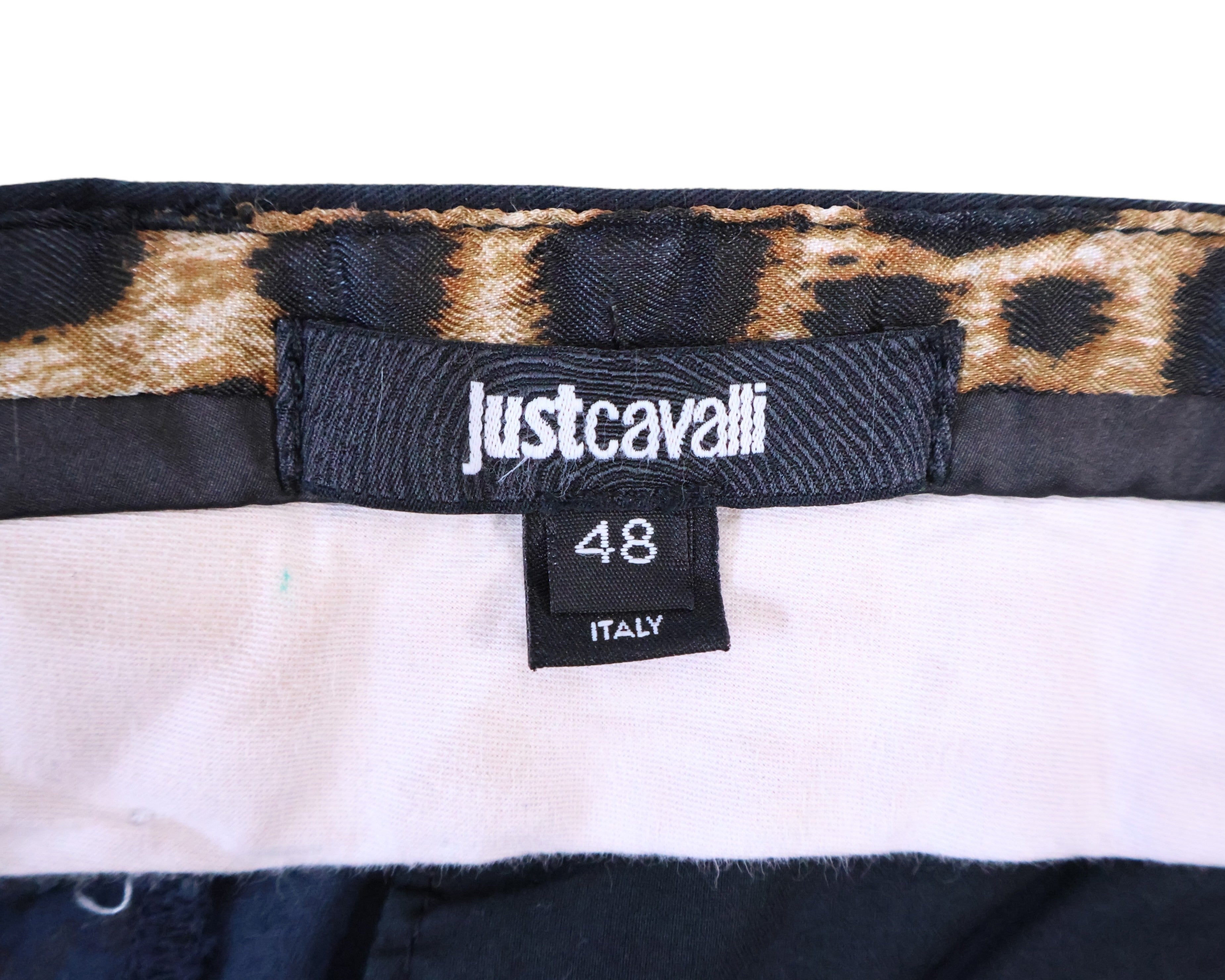 Roberto Cavalli Dark Blue Trousers with a Subtle Leopard Pattern