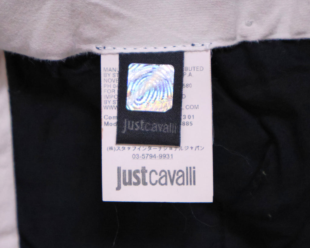 Roberto Cavalli Dark Blue Trousers with a Subtle Leopard Pattern