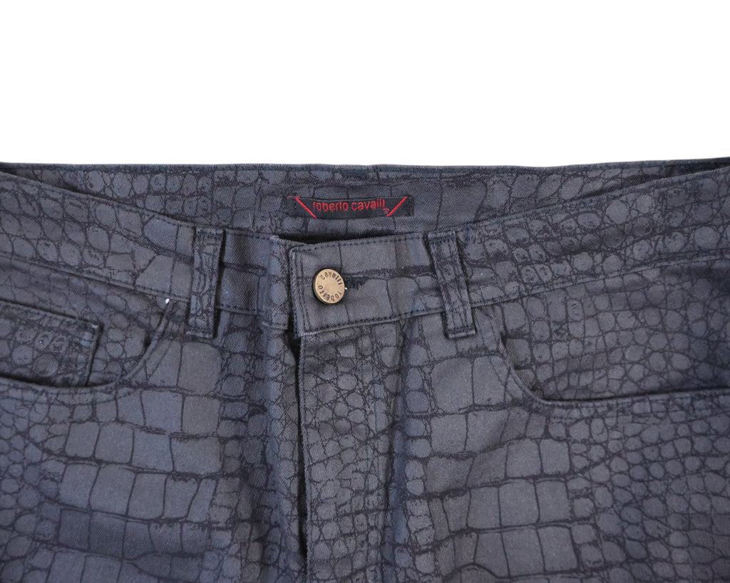 Roberto Cavalli Crocodile-pattern Black Pants