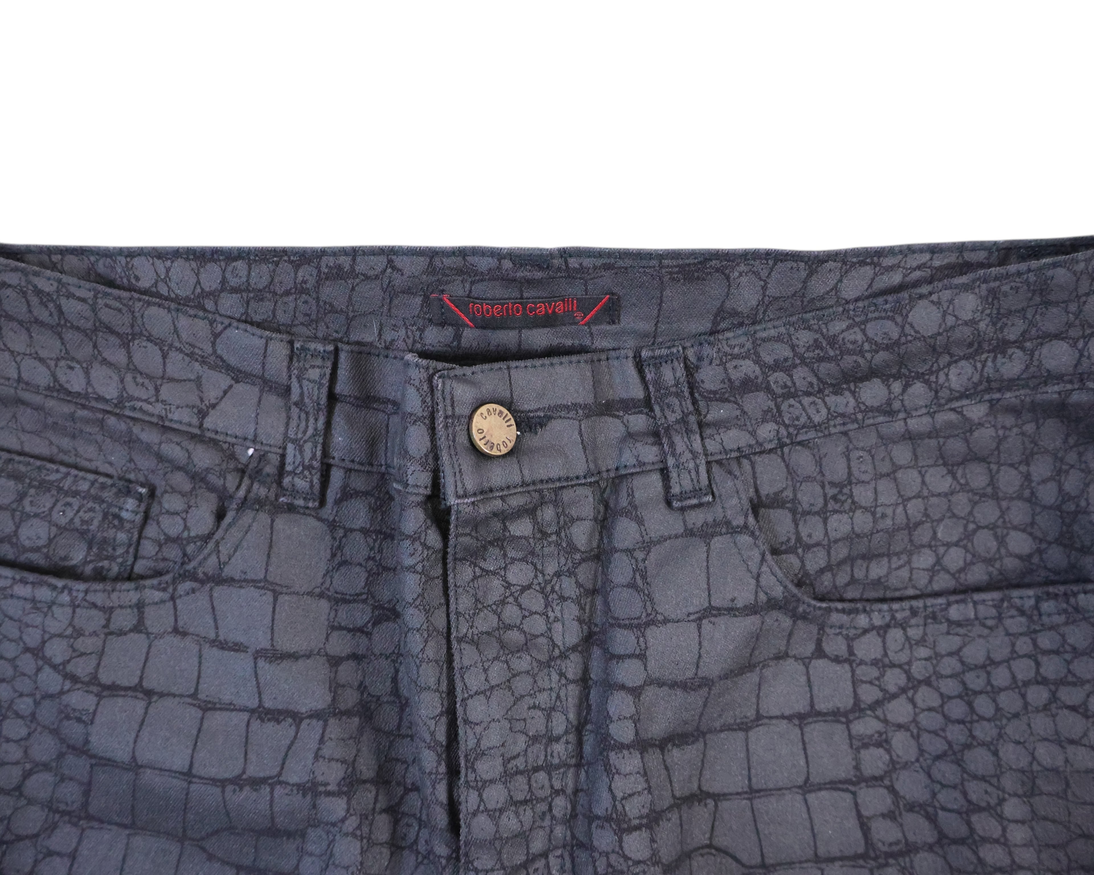 Roberto Cavalli Crocodile-pattern Black Pants