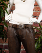 Roberto Cavalli brown leather belt with a silver buckle