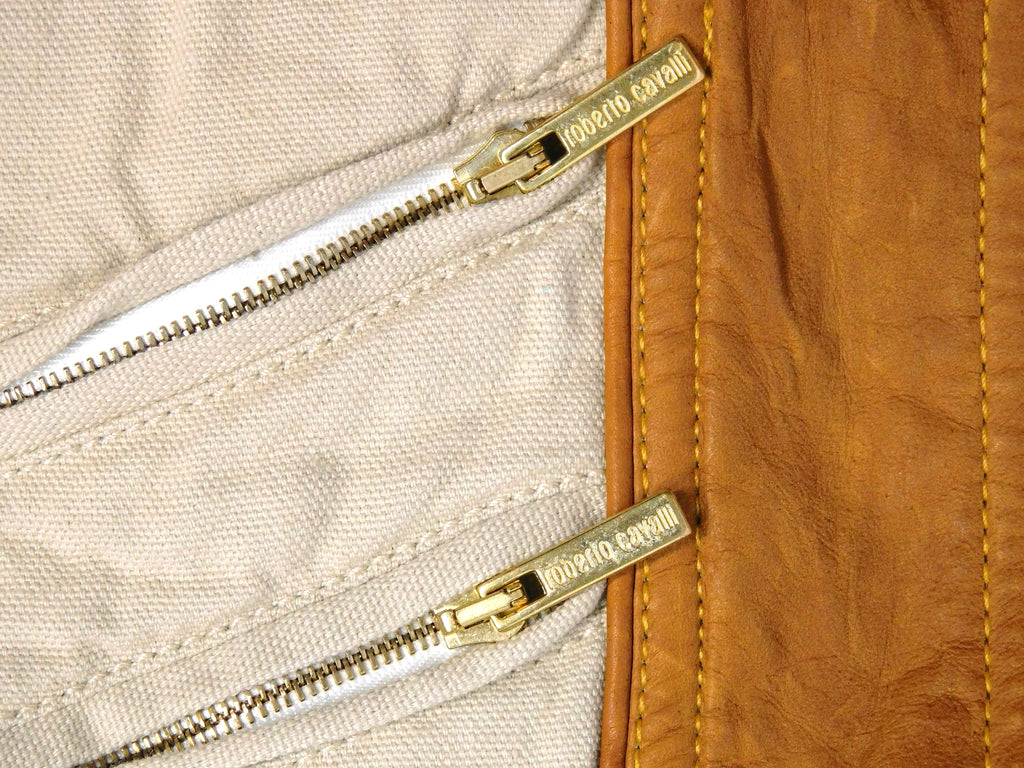 Roberto Cavalli Beige Pants with Tan Leather Panels