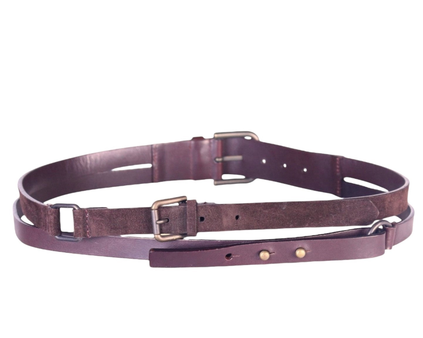 Dolce & Gabbana double strap deep purple leather belt with double buckle