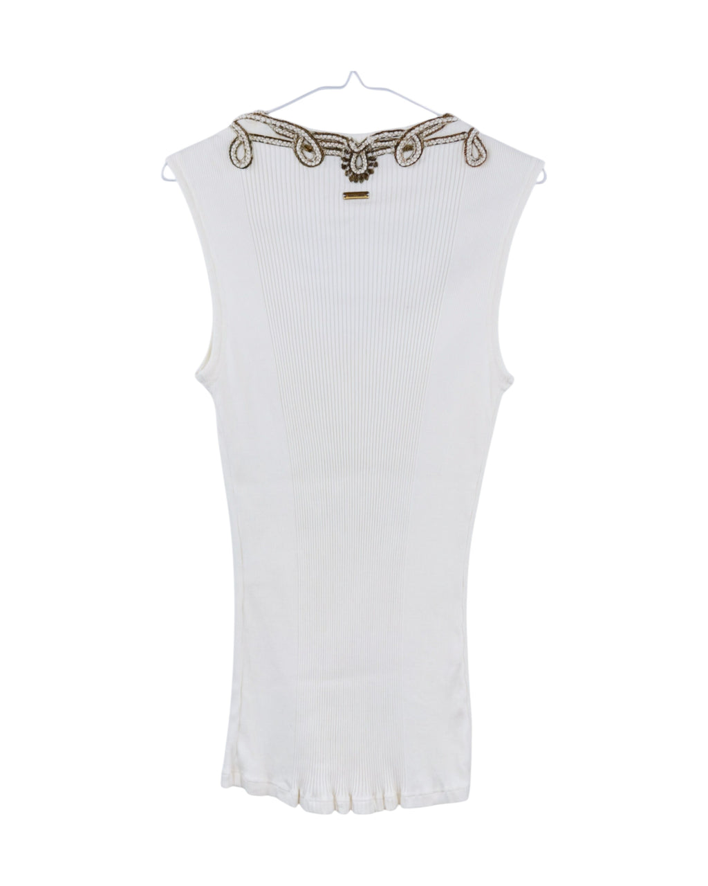 Roberto Cavalli White Top with Metallic Embroidered Neckline