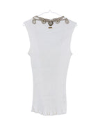 Roberto Cavalli White Top with Metallic Embroidered Neckline