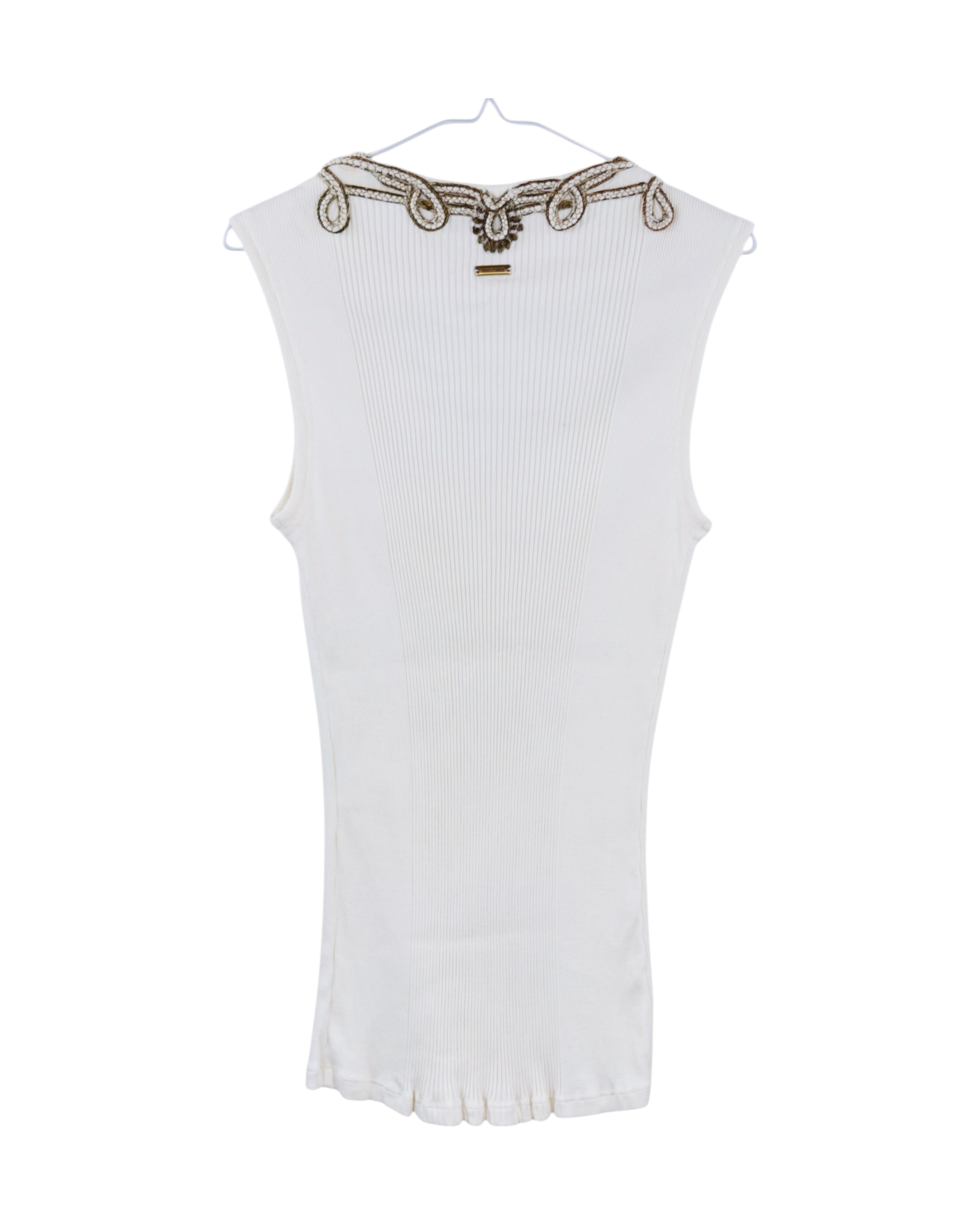 Roberto Cavalli White Top with Metallic Embroidered Neckline