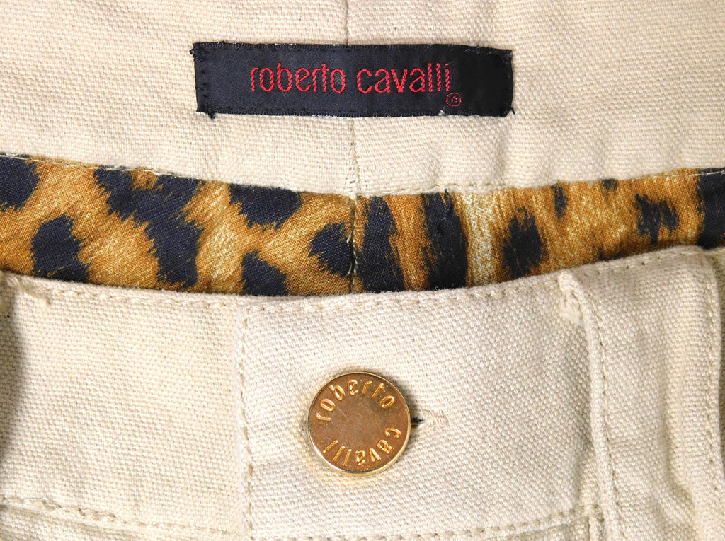Roberto Cavalli Beige Pants with Tan Leather Panels