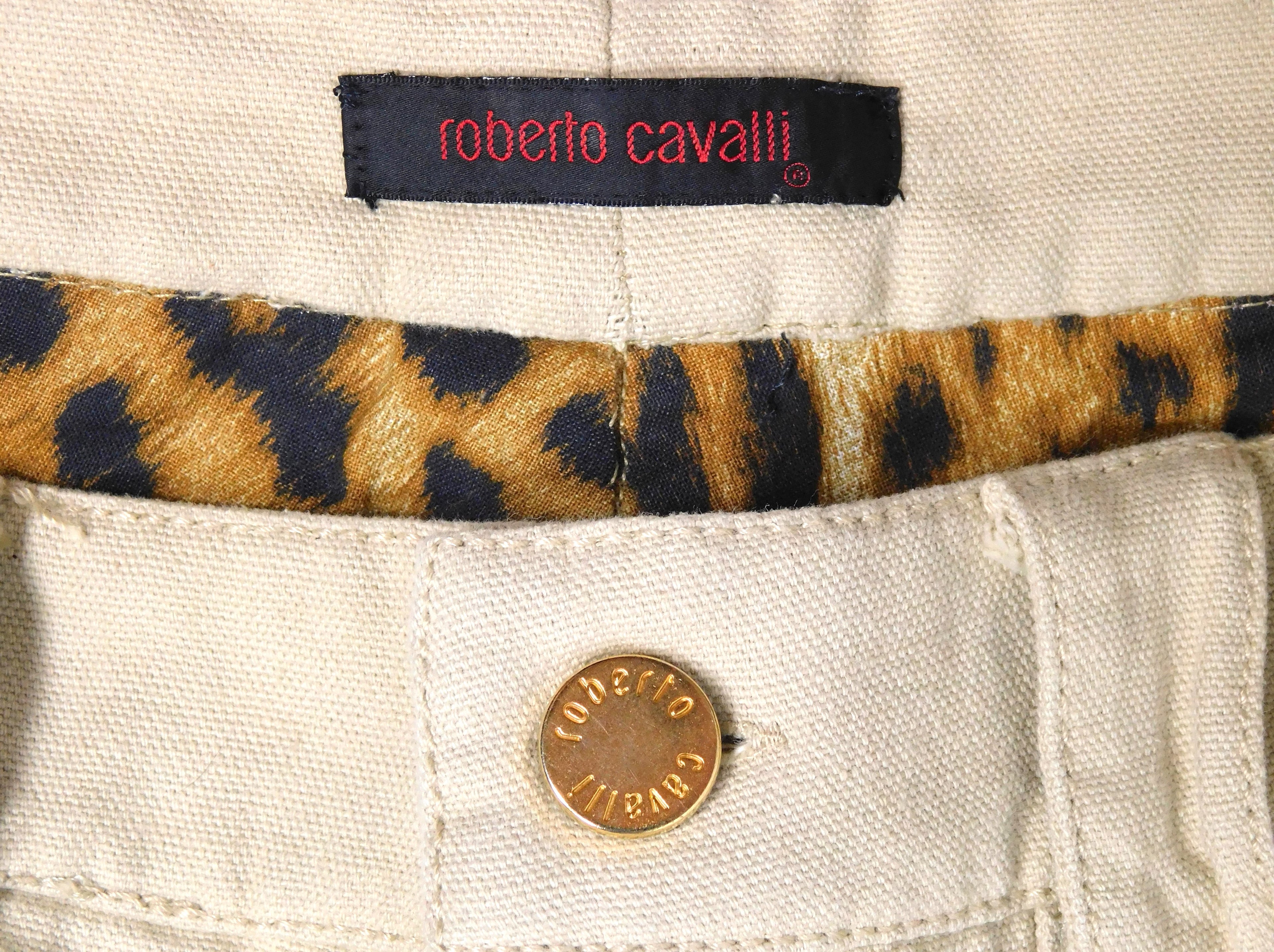 Roberto Cavalli Beige Pants with Tan Leather Panels