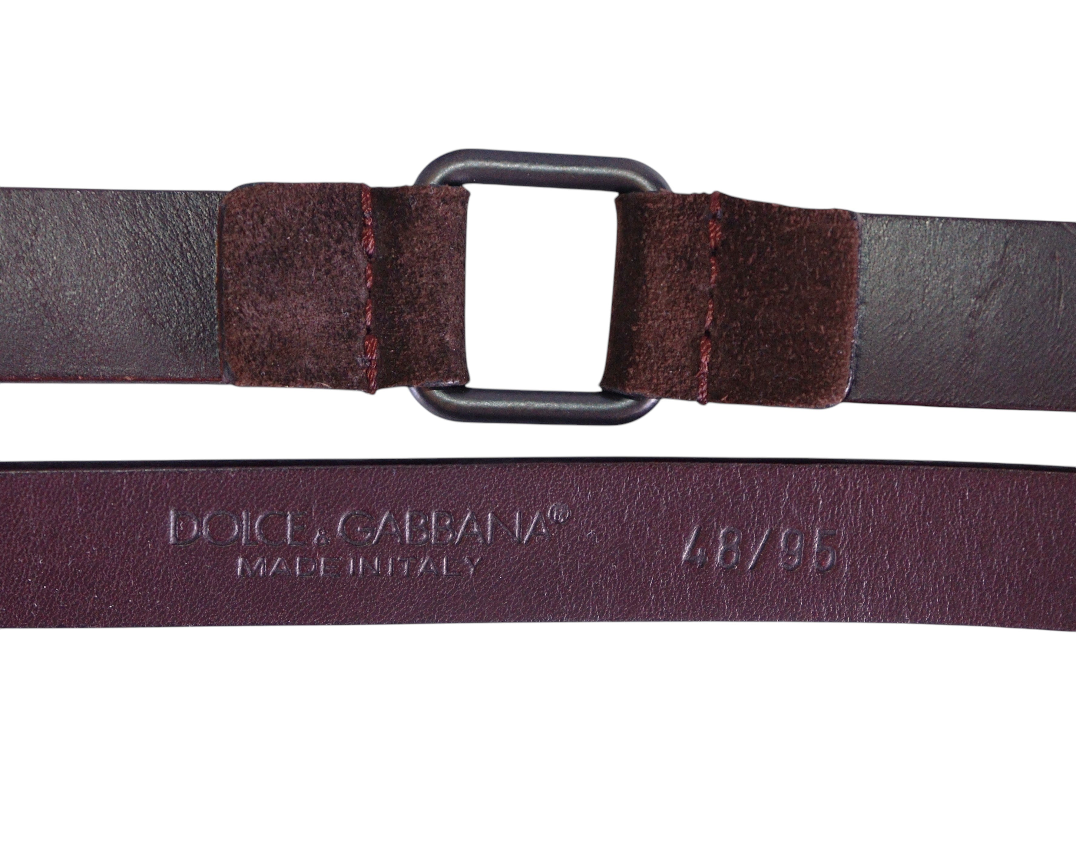 Dolce & Gabbana double strap deep purple leather belt with double buckle