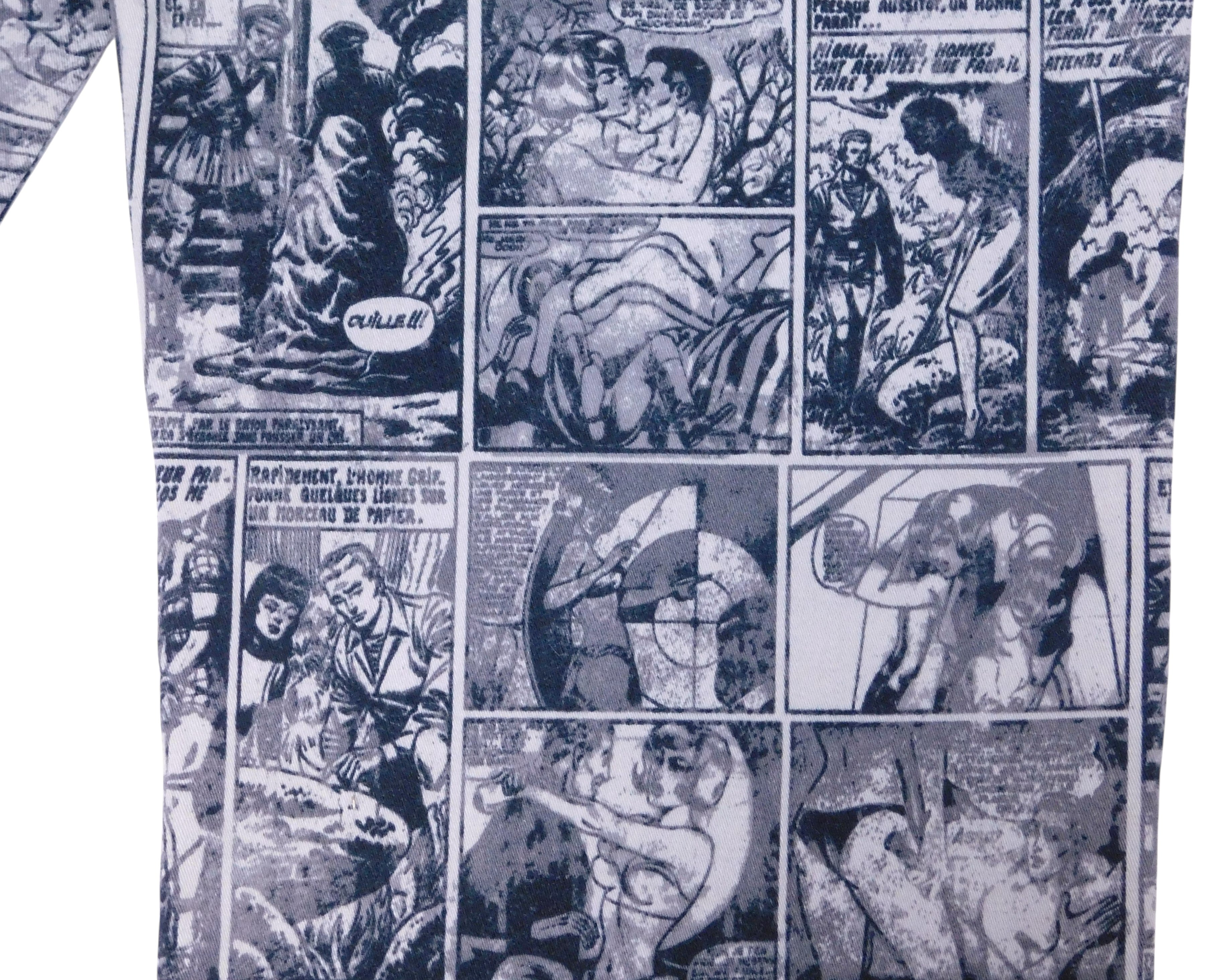 Jean Paul Gautier 90s Graphic cartoon comics print safe sex forever pants