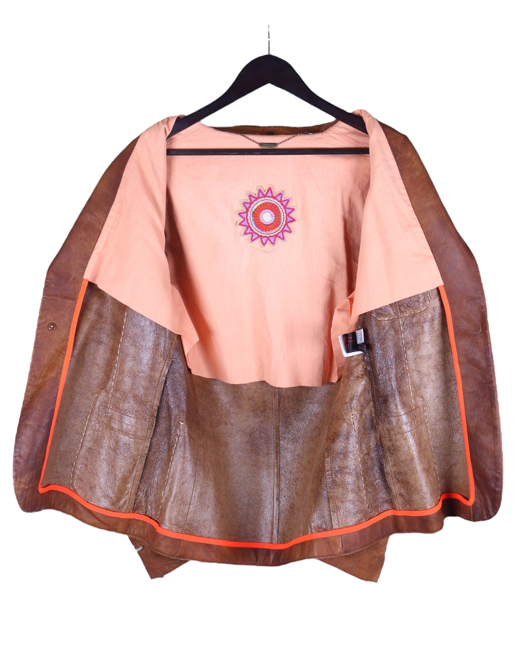 Roberto Cavalli brown leather jacket with embroidery