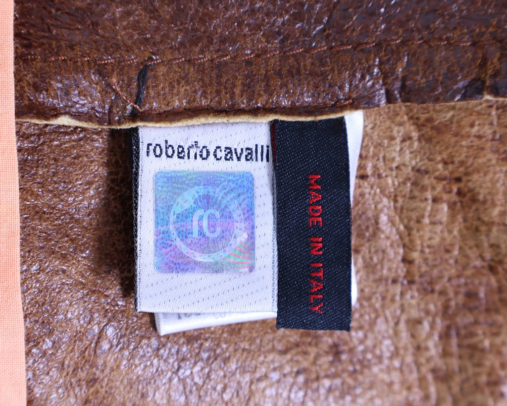 Roberto Cavalli brown leather jacket with embroidery