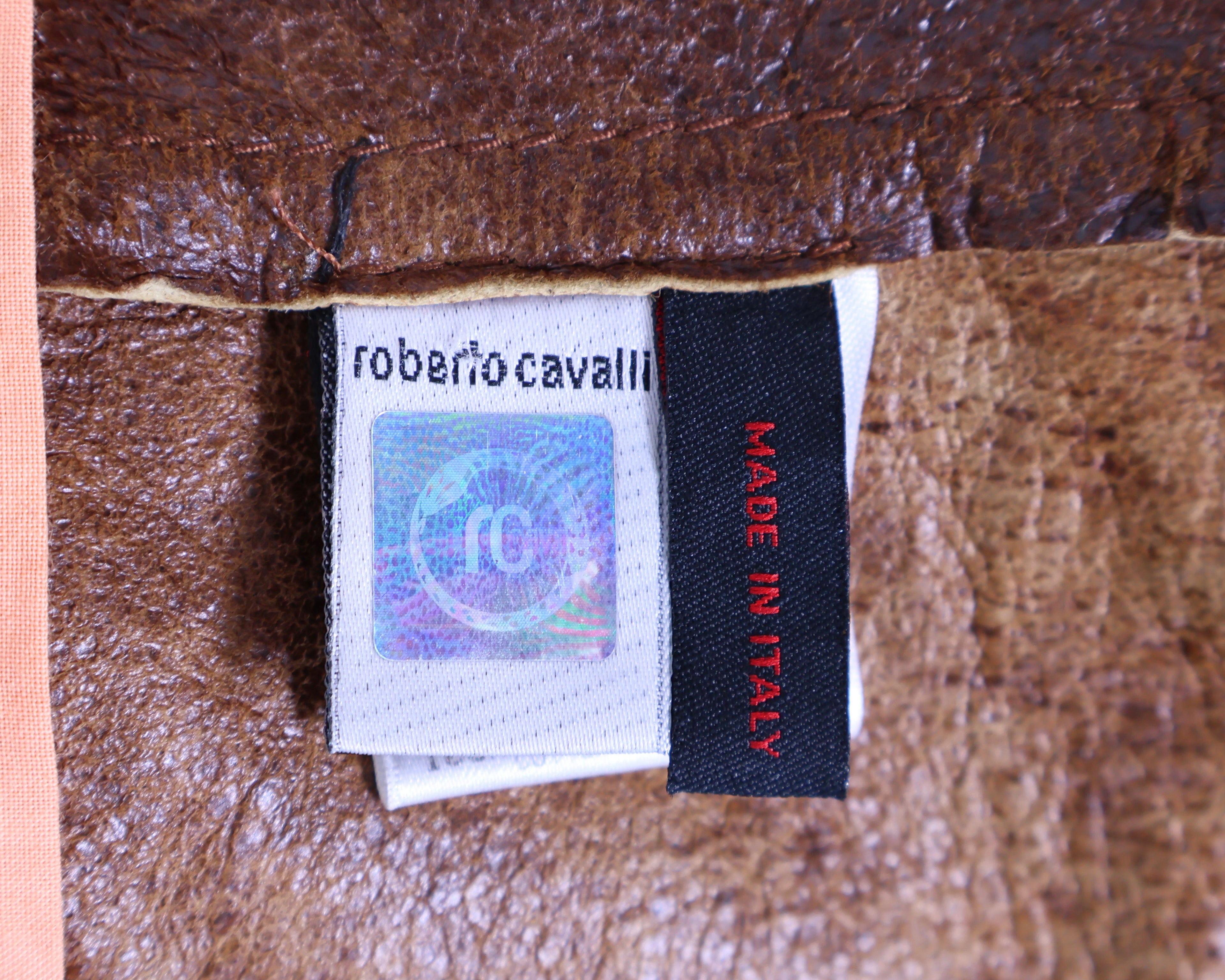 Roberto Cavalli brown leather jacket with embroidery