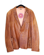 Roberto Cavalli brown leather jacket with embroidery