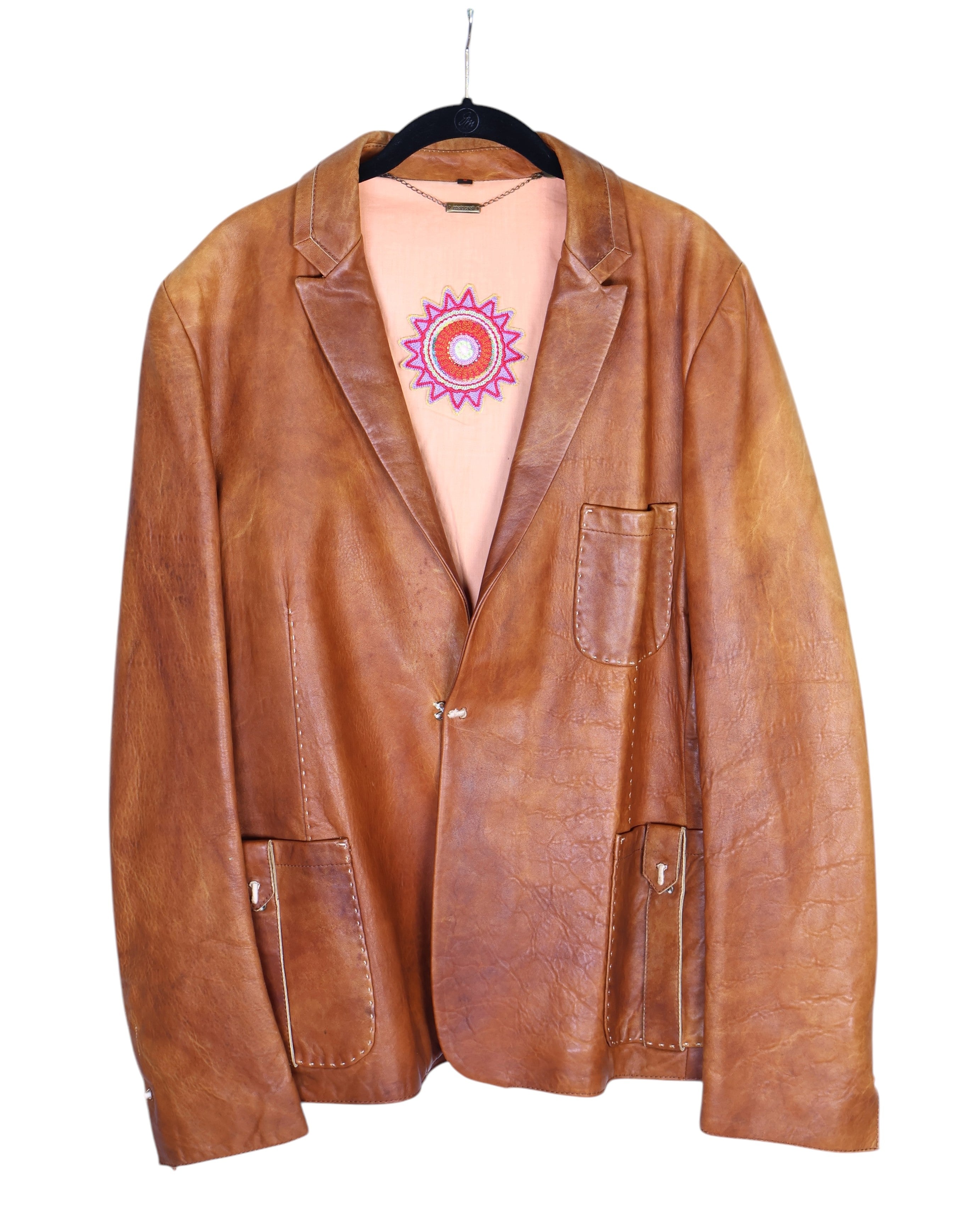 Roberto Cavalli brown leather jacket with embroidery