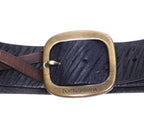 Dolce & Gabbana black leather belt with brown cross-stitch accents