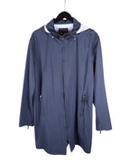 Gianfranco Ferré dark grey/charcoal long leather jacket–coat; hooded parka style with drawstring hood, two-way zip front, zipped hand pockets, longline cut; matte silver hardware; regular fit, unisex; works with denim, tailoring, streetwear; minimalist, urban, techwear, Y2K; brand context: Italian luxury house from Milan, architect-of-fashion heritage; vintage outerwear.