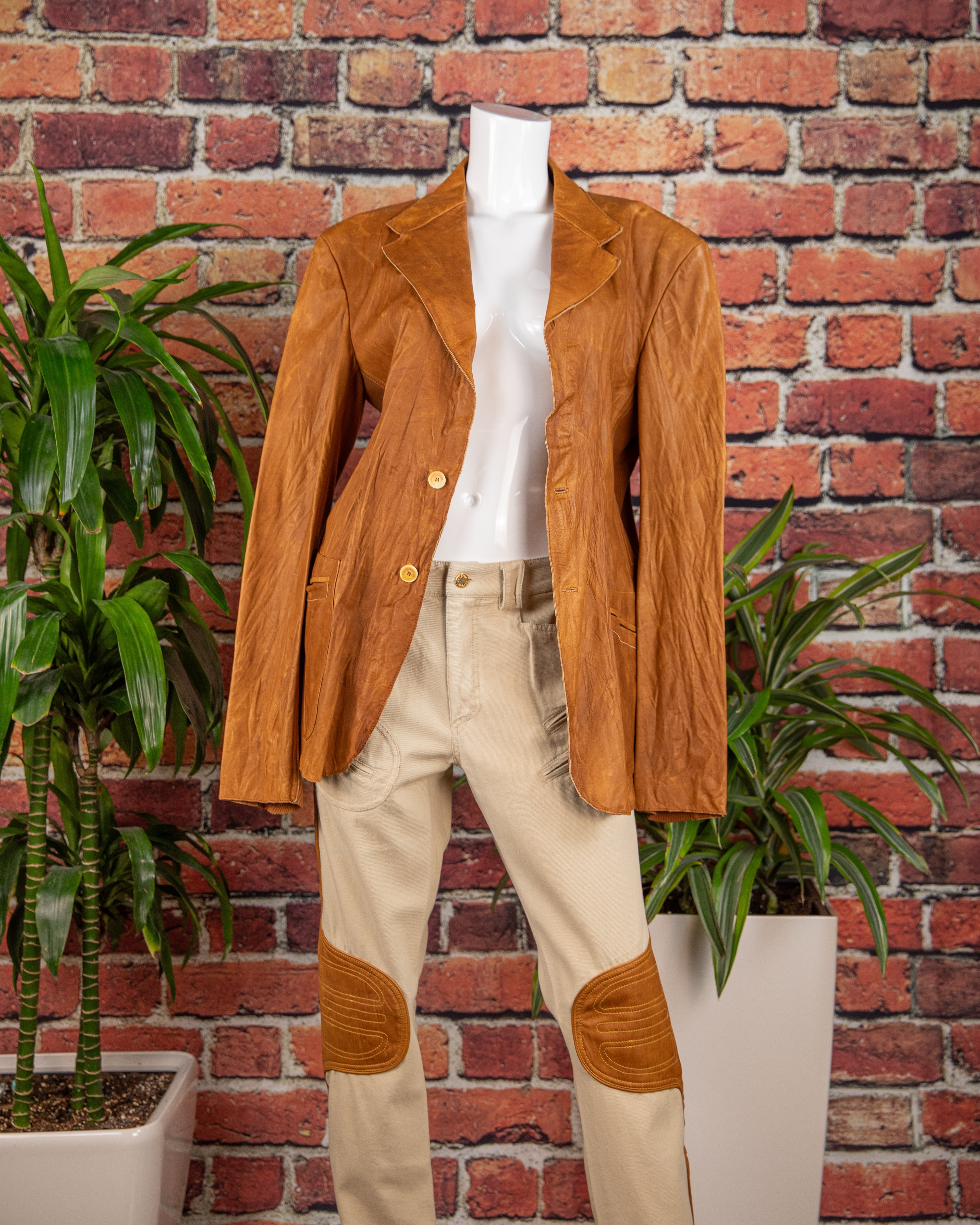 Roberto Cavalli Beige Pants with Tan Leather Panels