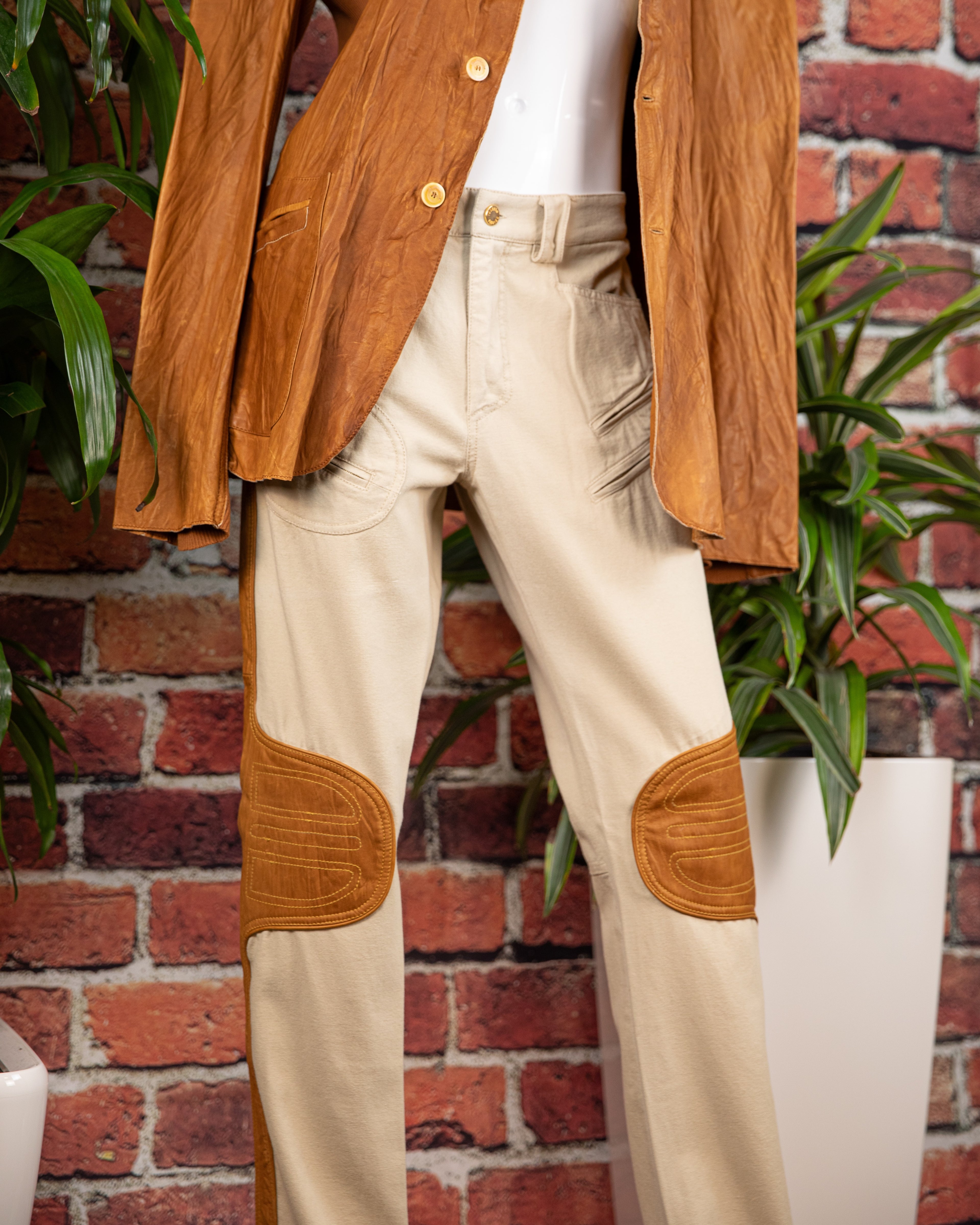 Roberto Cavalli Beige Pants with Tan Leather Panels