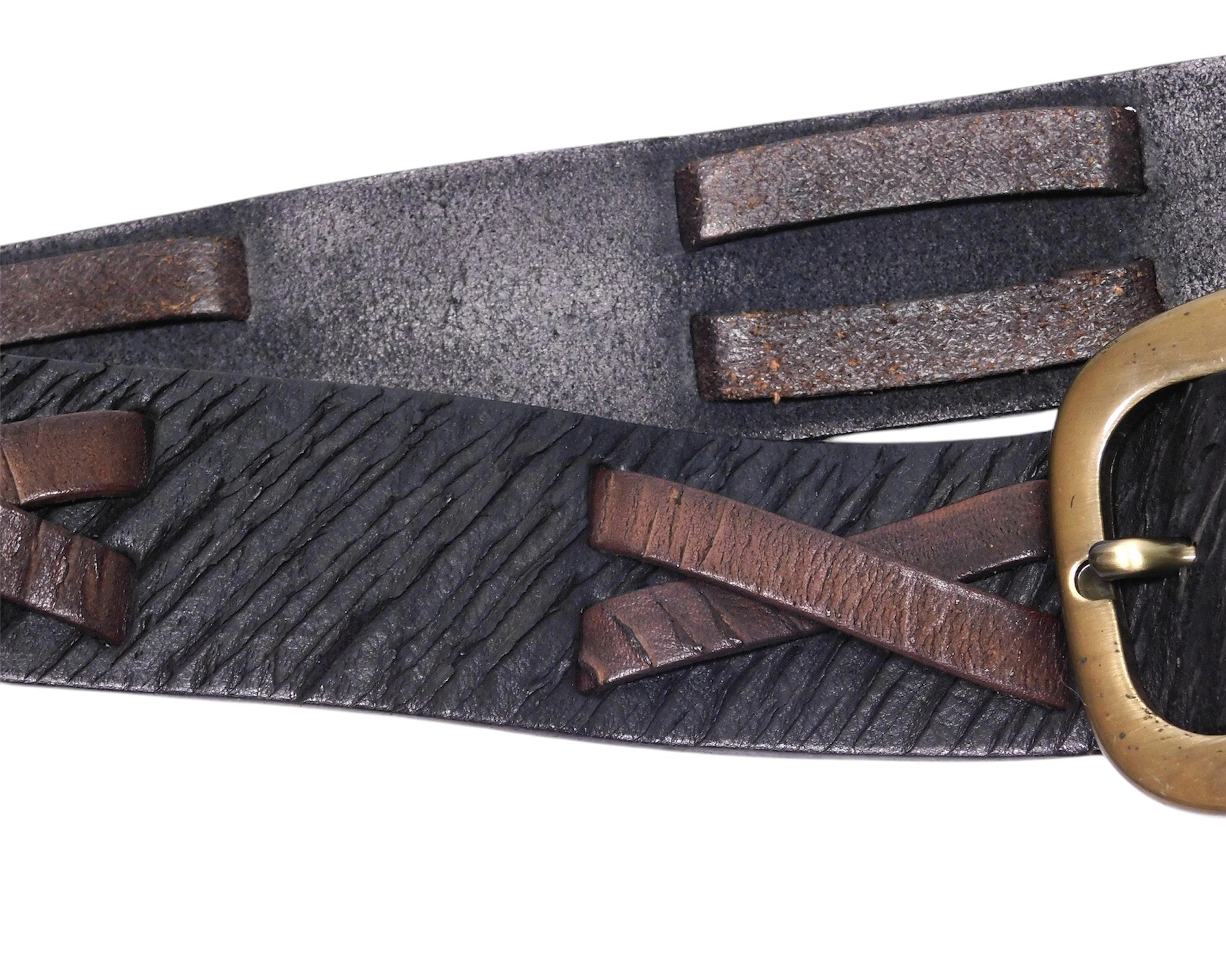 Dolce & Gabbana black leather belt with brown cross-stitch accents