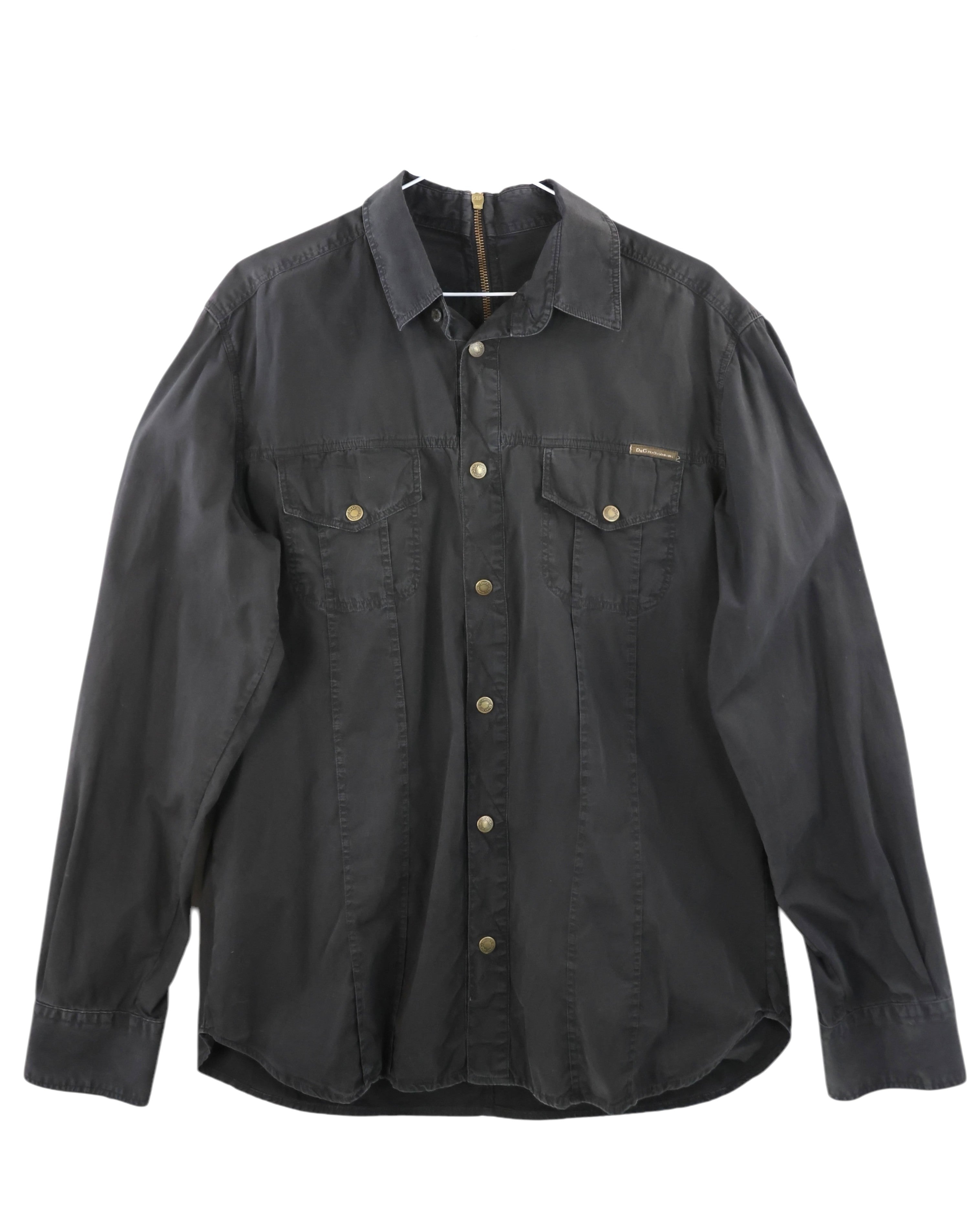 Dolce Gabbana black dress shirt with gold-tone zipper 2003/5