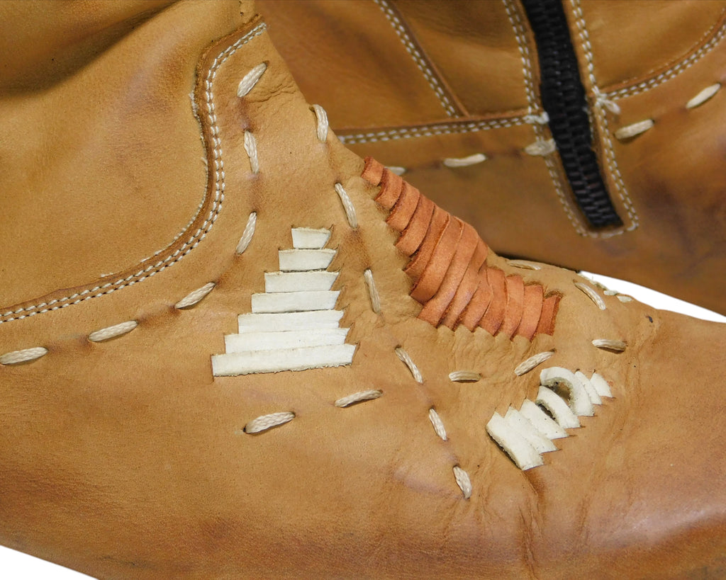 Roberto Cavalli tan beige leather santiag boots with stitching details
