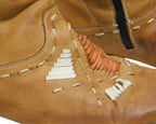 Roberto Cavalli tan beige leather santiag boots with stitching details