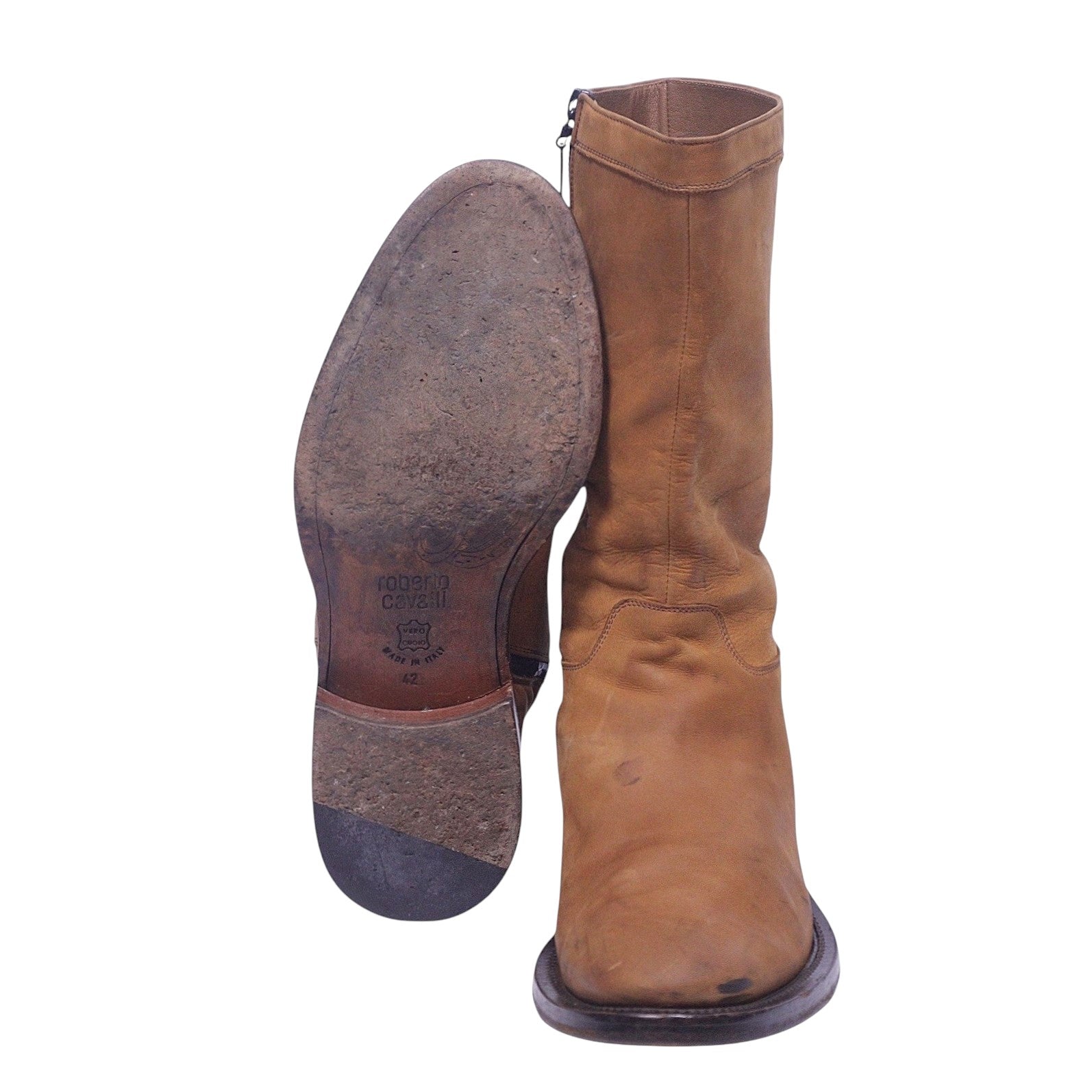 Roberto Cavalli tan-beige tall leather boots