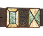 Roberto Cavalli brown leather belt with a mosaic buckle
