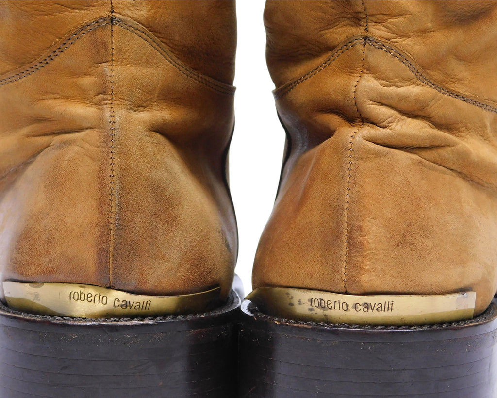 Roberto Cavalli tan-beige tall leather boots
