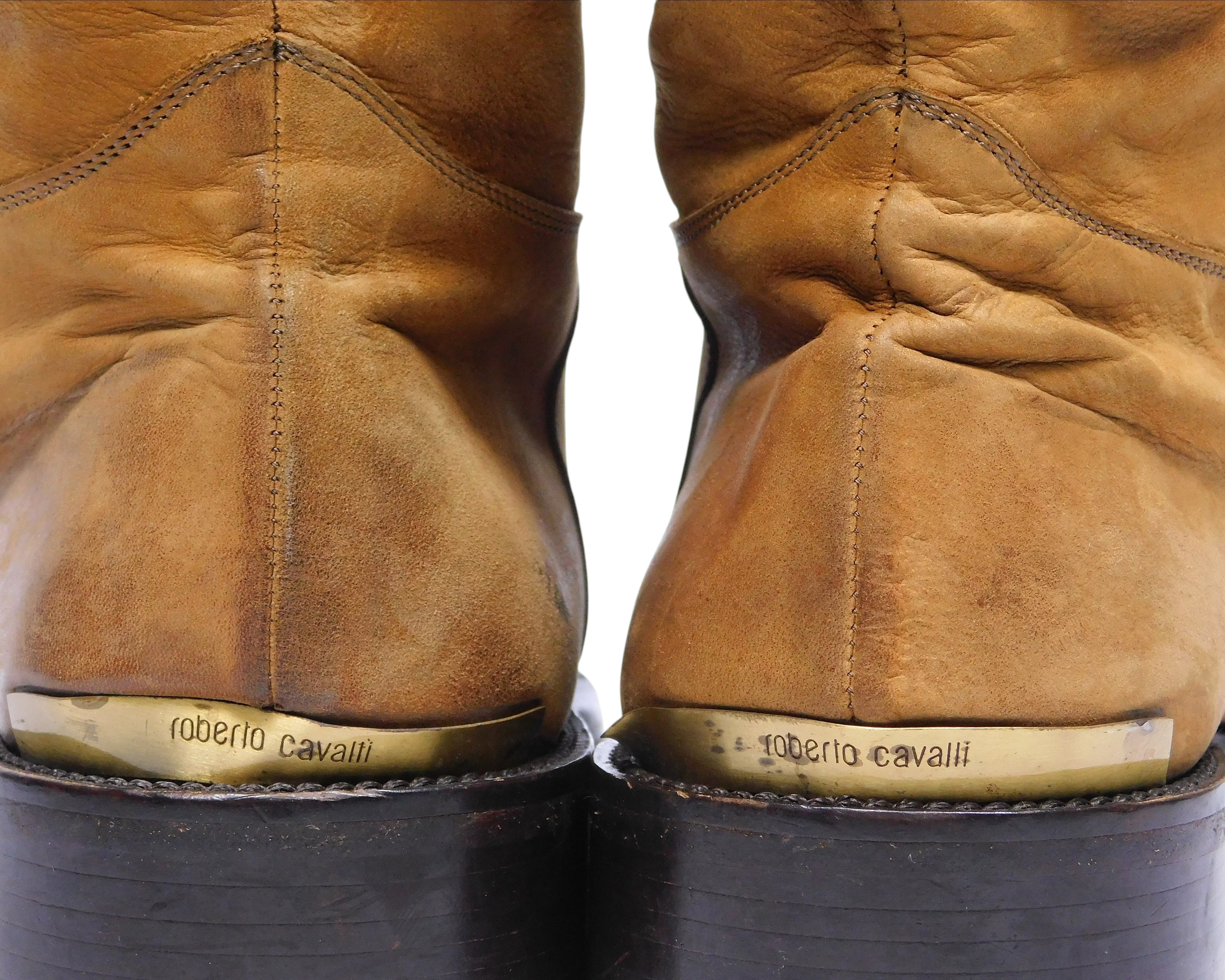 Roberto Cavalli tan-beige tall leather boots