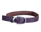 Dolce & Gabbana brown leather belt; rich chestnut strap with contrast red & white hand-style stitching, distressed patina; antiqued silver-tone oval buckle, single-prong; unisex fit; ideal with denim, chinos, tailoring; style tags: Italian luxury, Y2K, rugged, casual; brand context: Italian heritage fashion house.