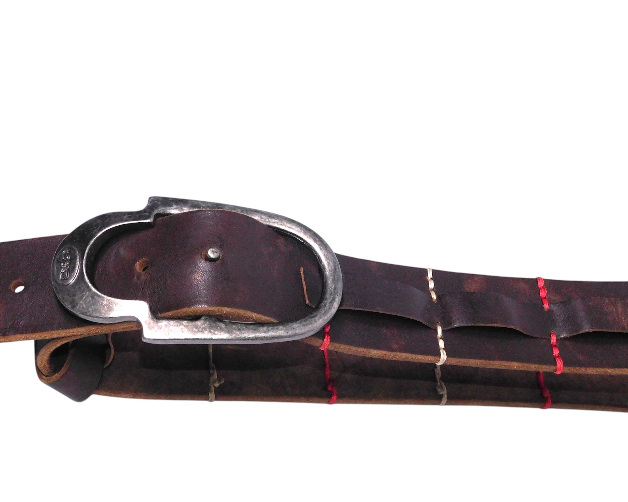 Dolce & Gabbana brown leather belt with red and white stiches