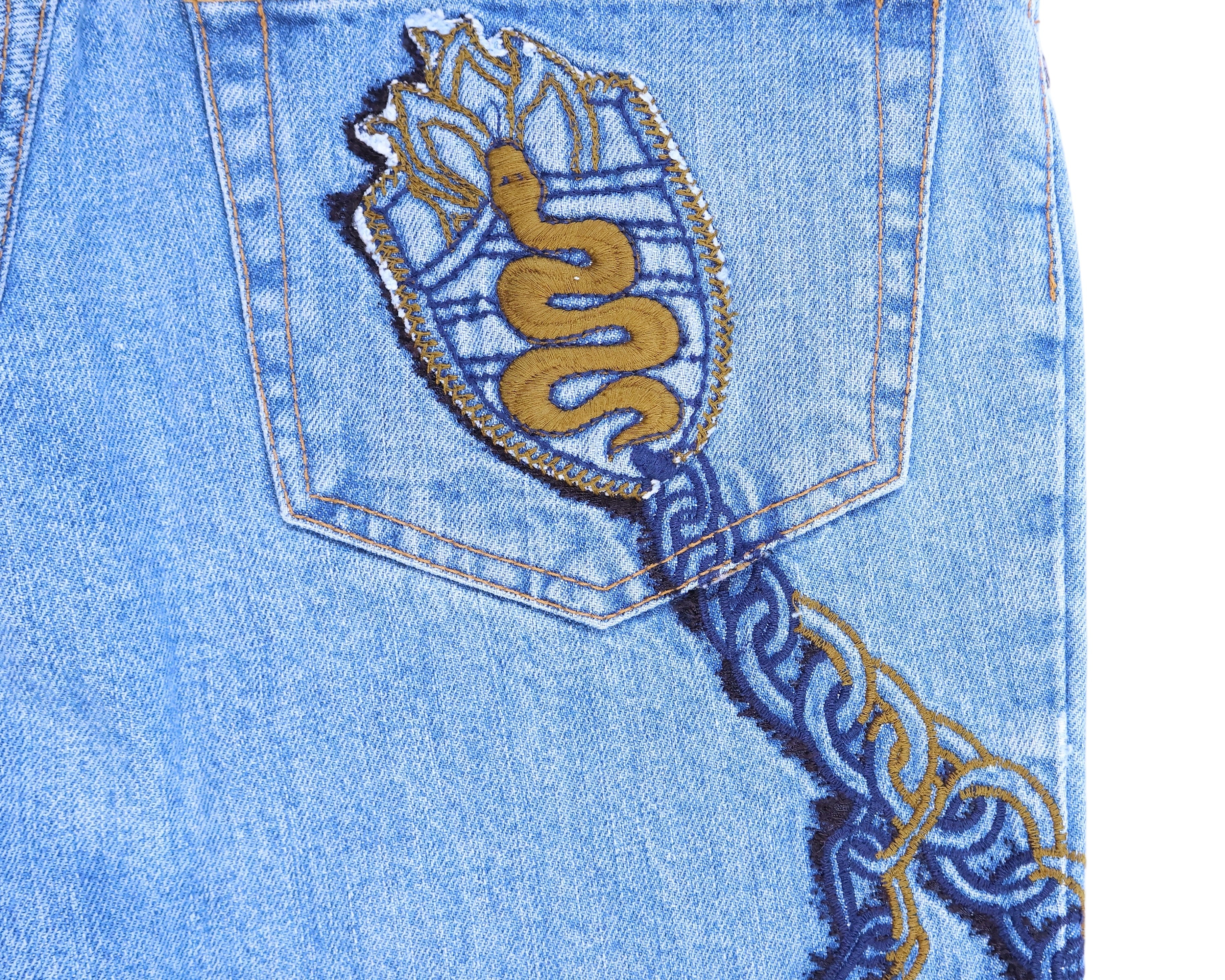 Roberto Cavalli chains embroidery jeans