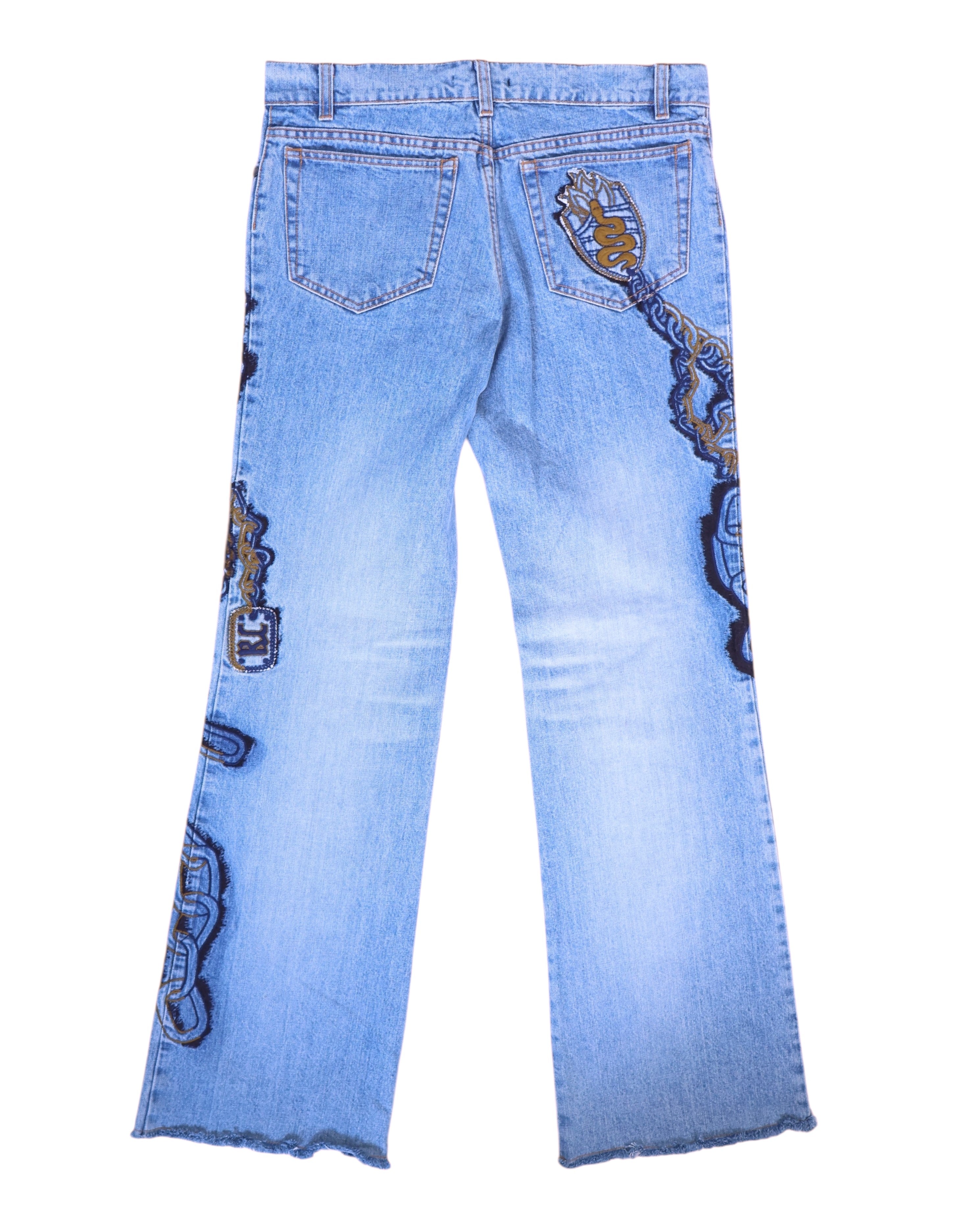 Roberto Cavalli chains embroidery jeans
