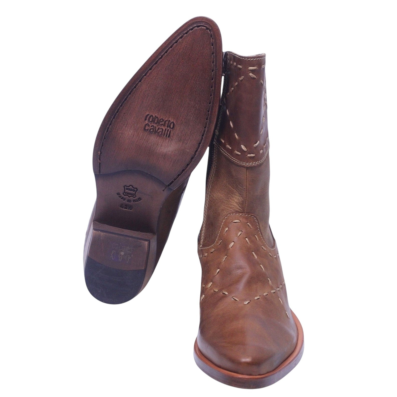 Roberto Cavalli tan-brown santiag boots with stitching details