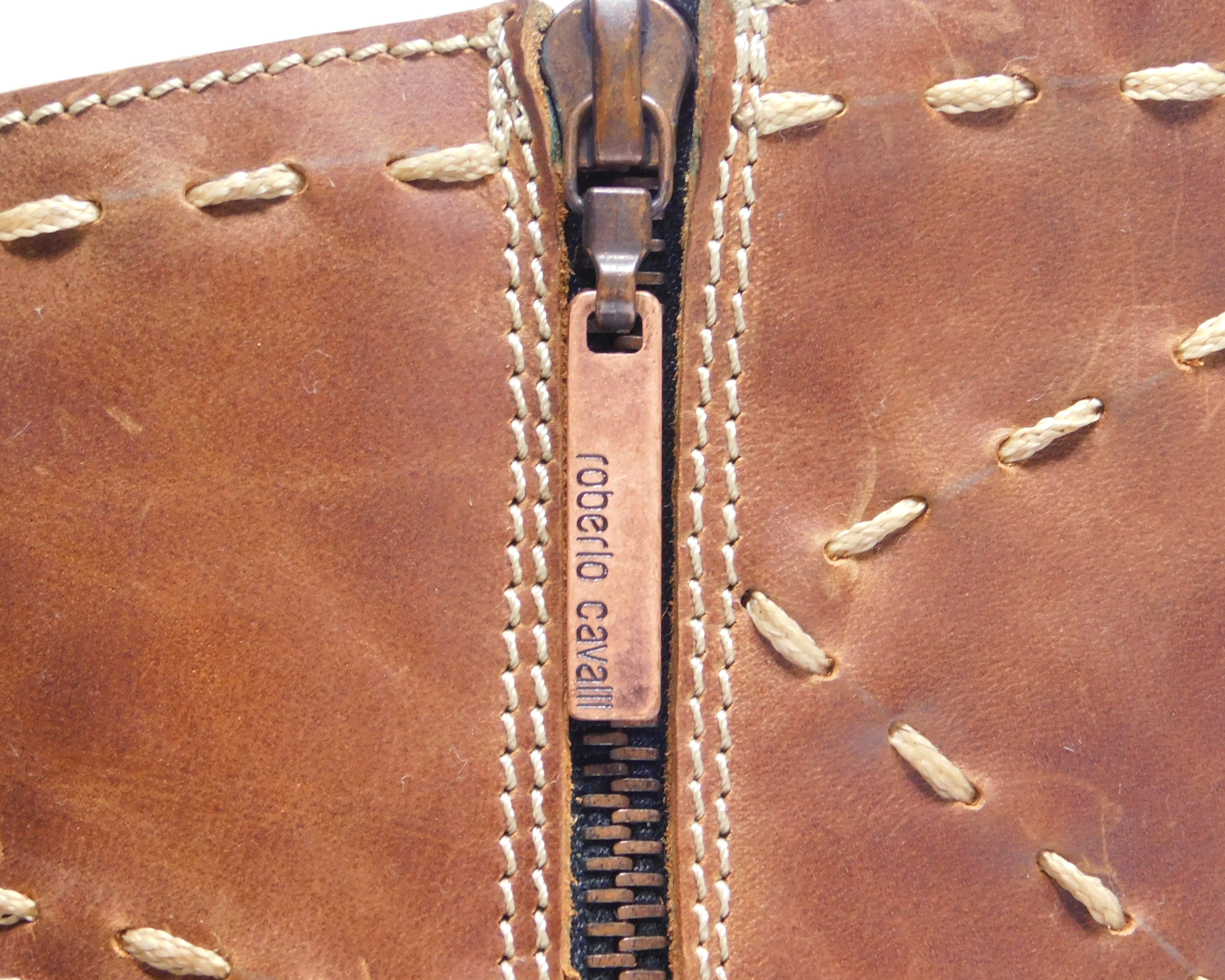 Roberto Cavalli tan-brown santiag boots with stitching details