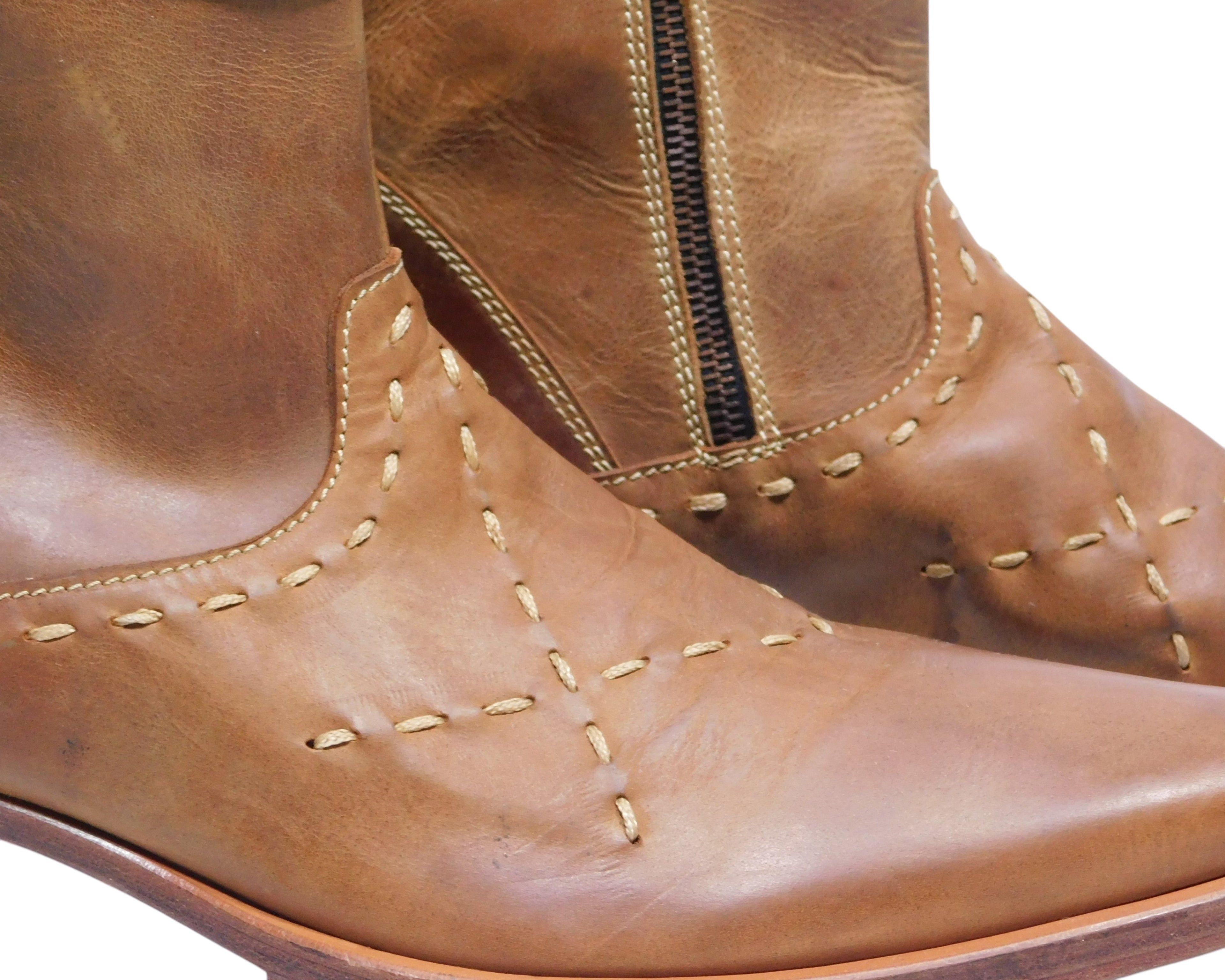 Roberto Cavalli tan-brown santiag boots with stitching details