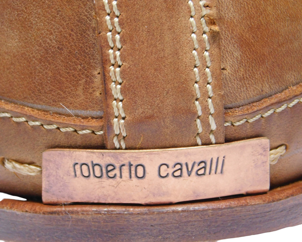 Roberto Cavalli tan-brown santiag boots with stitching details