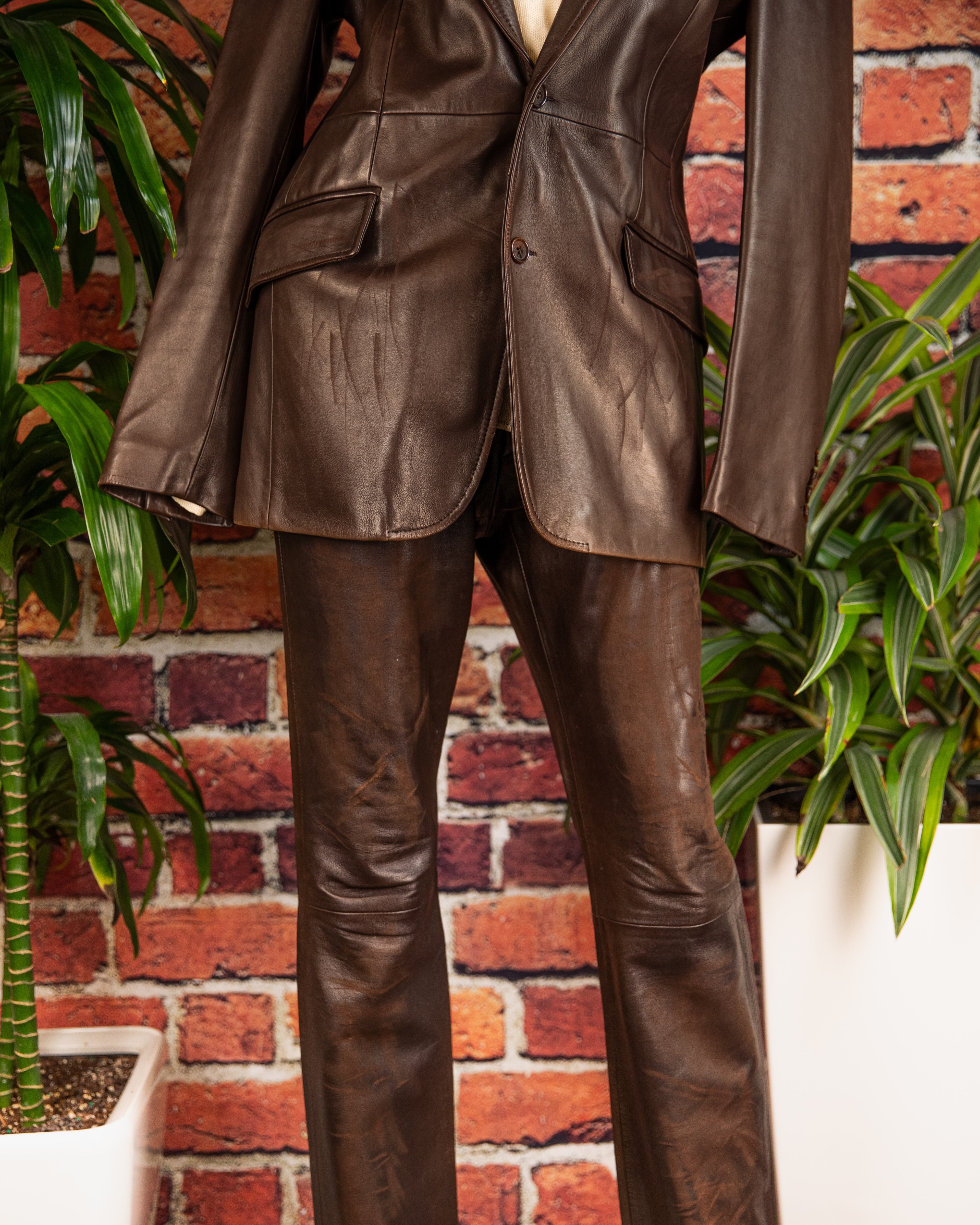 Dolce & Gabbana Distressed Brown Leather Pants
