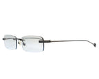 Chrome Hearts “Generator II” rimless / semi-rimless rectangle eyeglasses frame — handmade in Japan for the Los-Angeles luxury label; slim metal bridge with adjustable nose pads, narrow micro-rectangular lenses, black/gunmetal temples with signature carved Chrome Hearts cross hardware and gothic detailing, lightweight minimalist design, unisex Y2K/2000s aesthetic; rare collectible optical frame, prescription-ready, premium artisanal Japanese craftsmanship.