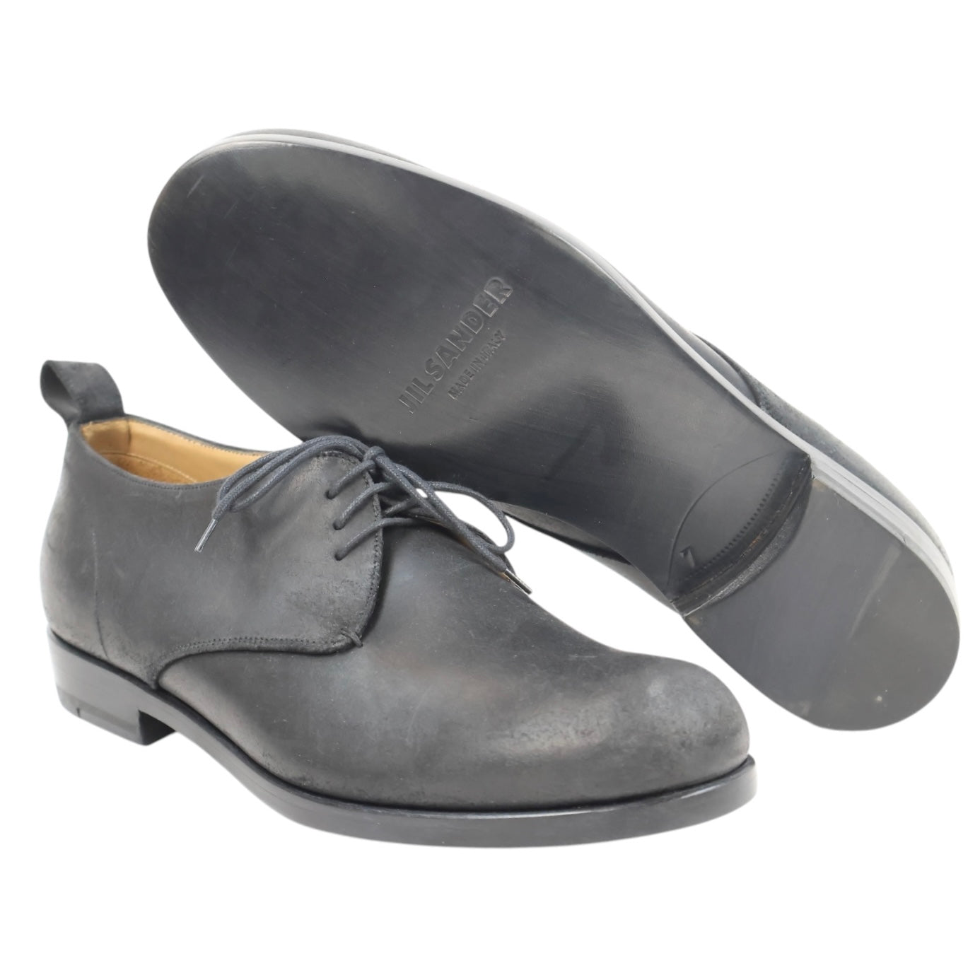 Jil Sander Black matte leather derby shoes